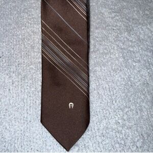 Etienne‎ Aigner Brown Striped Necktie Menswear Business Casual